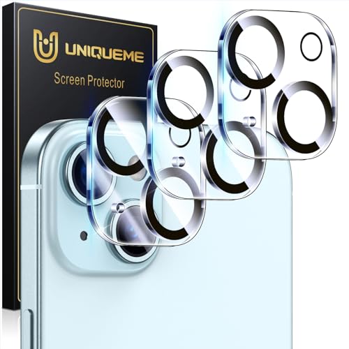 UniqueMe 3 Pack for iPhone 15 / iPhone 15 Plus Camera Lens Protector Ultra HD Tempered Glass Camera Len Protection Cover [Case Friendly] [Scratch-Resistant] [Night Shooting Mode]