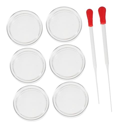 KICHOUSE 6pcs Petri Dish Lab Reaction Dish Transfer Pipettes Round Clear Culture Plate Lab Liquid Dropper Tissue Culture Plate Transparent Petri Culture Plate Culture Dishes with Lid Glass