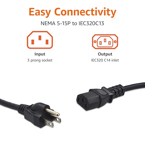 Image of Amazon Basics PC Power Cord for Monitor, Computer, TV, 3 Prong, 18 AWG, 125 Volts, 6 feet, Black, 10-Pack, UL Listed