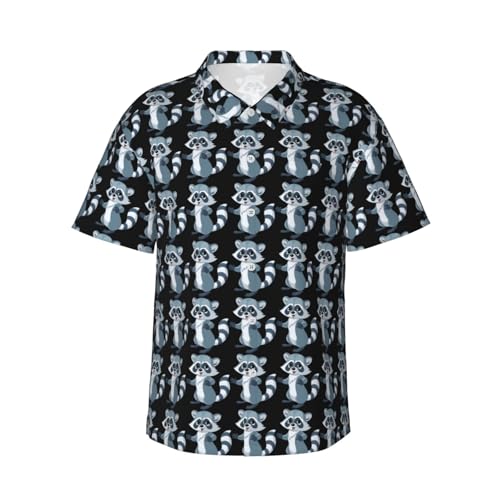 Chemise hawaïenne homme manches courtes boutonnée imprimé raton laveur d'été