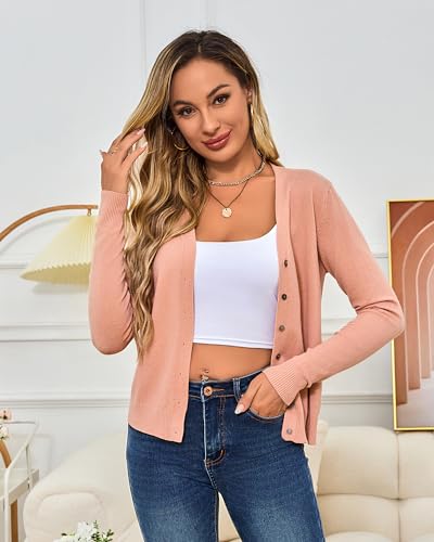 Women's Cropped Cardigan Sweaters Long Sleeve Crochet Knit Bolero Shrug Open Front V-Neck Button Down Sweater Tops2