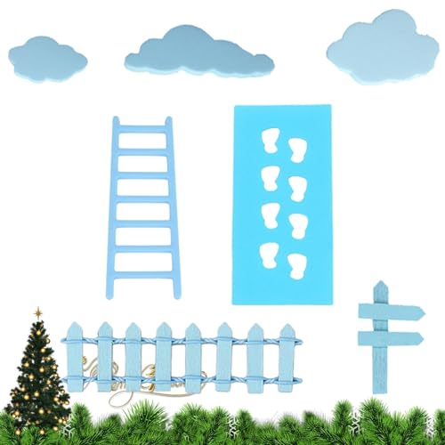 Décorations de Noël pour maison de poupée, kit de fée de Noël,Décor d’étagère de Noël à empreinte miniature | Tapis de bienvenue à petite empreinte, échelle de clôture, décoration de maison, accessoir