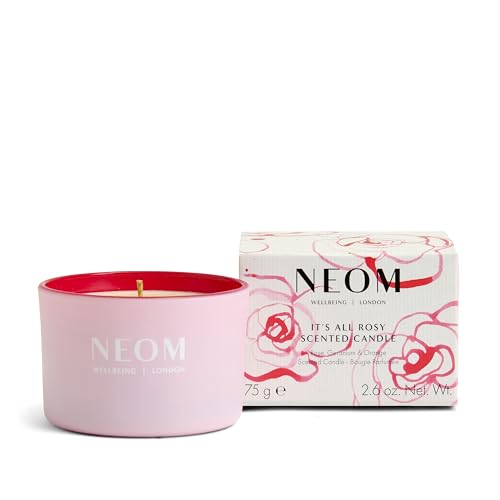NEOM Its All Rosy Scented Candle 75g (Travel) I Rose Geranium and Orange I 100% Naturally Derived Wax I 11 Essential Oils I Uplift Your Mood I Gift I Cruelty Free
