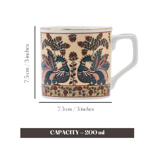 Image of GOLDEN QUEEN'S Handcrafted Tea Cups - Set of 6 | Ideal for Everyday Tea and Coffee, Enhancing Your Daily Rituals (Handpainted Peacock)