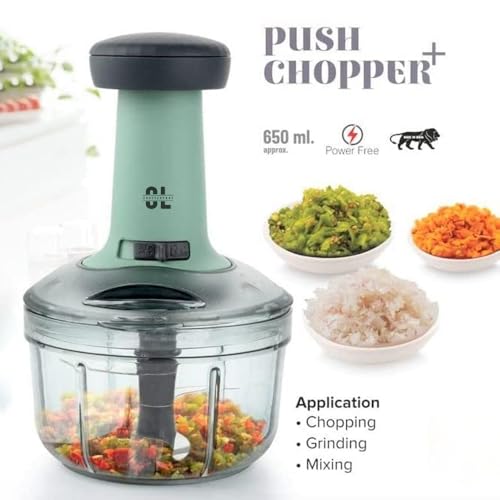 Image of Manual Hand Push Vegetable Chopper for Kitchen Use 650 ml | Plastic Body & Stainless Steel Blade | Onion Cutter for Ginger, Garlic, Salad, Tomato, Potato | BPA Free | Pack of 1