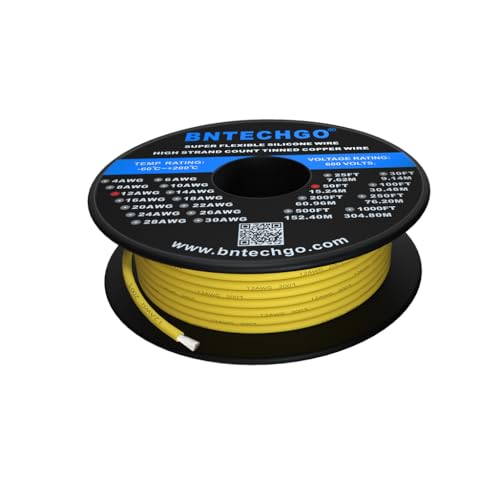 Fil de silicone 12 AWG jaune Bntechgo câble souple haute température pour modélisme et batterie