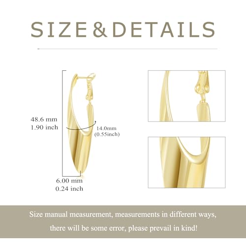 14K Gold Hoop Earrings for Women Design Statement Hypoallergenic Dangle Earrings Women's Twisted Oval Hoops Earring Lightweight Fashion Jewelry Gifts for Womens Mom Her3