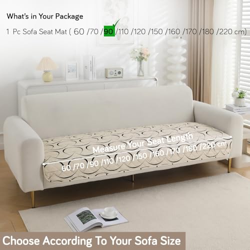 Image of HOKIPO 'Elira Series' Water Repellent + Waterproof Quilted Sofa Mats | Make Your Own Sofa Cover Set | Length 90cm - Natural Beige Abstract Art (AR-5243-C4)
