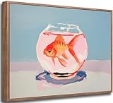 Framed Vintage Goldfish Canvas Wall Art Eclectic Goldfish in Fish Tank Poster Print Pink Preppy Aesthetics Picture Elegant Painting Wall Decor for Living Room Bedroom Dorm Bathroom 8x10in