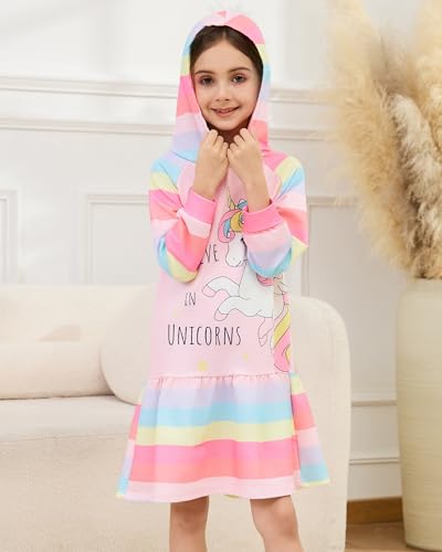Toddler Girls Sweatshirt Dress: Long Sleeve A-Line Unicorn Hoodie Dresses for Fall Winter Christmas Party 2-7Y4