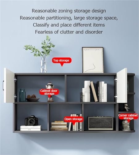 Wall-Mounted STO Cabinet - 2-Door Floating Boohelf with Open Shelves, Simple Solid Wood Multi-Layer Rack for Home Office & Living Room Space Saver (Yellow, 80 cm)