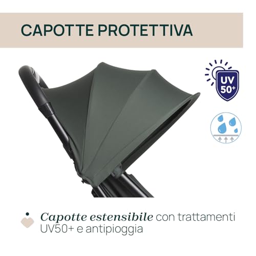 Quinta immagine Chicco Urbino, Passeggino 0+ Mesi-22 Kg, Passeggino Leggero con Chiusura Smart e Compatta, Capotte Estensibile con Trattamenti UV50+ Antipioggia, Schienale Reclinabile e Regolabile, Poggiagambe, Verde