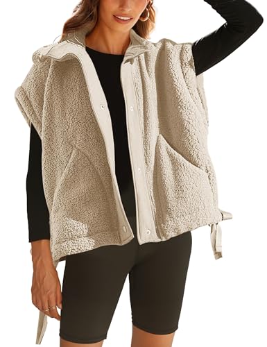 Yeokou Womens Fleece Vest Casual Sleeveless Button Down Winter Warm Sherpa Jacket with Pockets(-Beige-M)