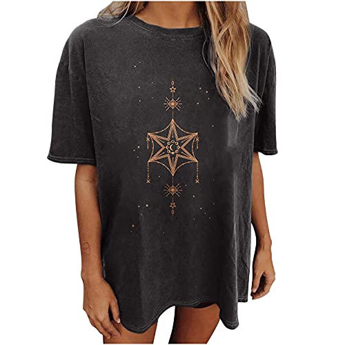 Image of Summer Y2k Tops for Womens, Casual Vintage Short Sleeve T-Shirt, Girls Oversize Loose Round Neck Elastic Tee