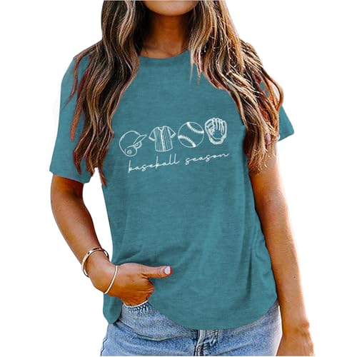 Camicie da baseball da donna divertente Game Day Baseball Graphic Tee Top Casual Ball Manica Corta Top, Ciano 3, S