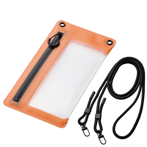 Elecom P-WPSZ05OG Smartphone Waterproof Case, Bath, Sea, Neck Hanging, Underwater Operation, IPX8, Face Authentication, Can Be Operated While Inserted, Airtight, Zipper Type, Smartphone Under 6.9