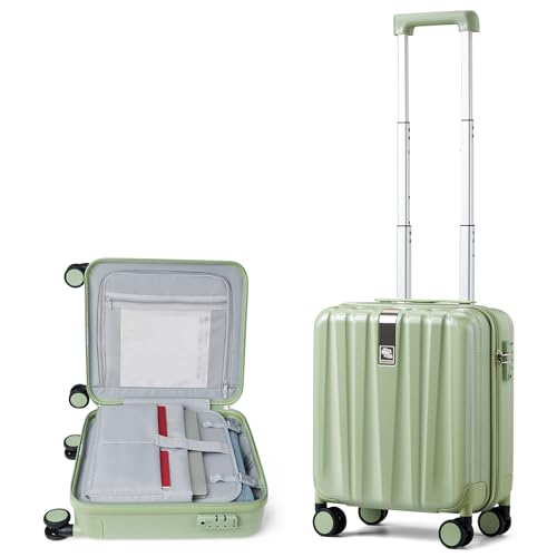 Image of Hanke 16 Inch Underseat Carry on Luggage with Wheels,Small Hard Shell Suitcases for Weekender,Travel Approved Lightweight Travel Luggage Suitcase for Womem Men,Bamboo Green.