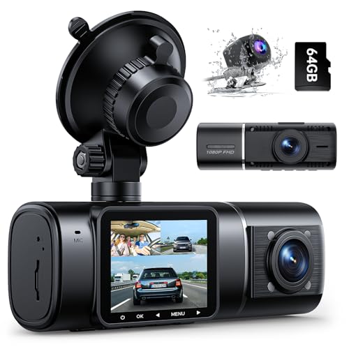 Volam Dash Cam Auto Fronte Retro Interno con Batteria, FHD 1080p Telecamera per Auto a 3 Canali con...