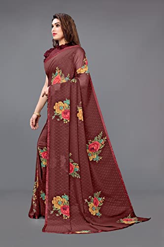 Image of MIRCHI FASHION Saree for Woman Chiffon Geometric and Leaf Printed | Lightweight Daily Regular Use Comfortable Women's Sari with Blouse Piece (Available in 15 Designs)