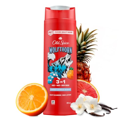 Old Spice Wolfthorn 3in1 Shower Gel for Men | Face, Hair, Bodywash | 24/7 Head to Toe Freshness | Perfume Quality Sweet Cirtus Scent | Deep Cleansing & Rich Lather | 400ml