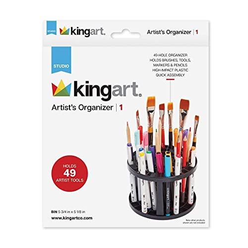 KINGART Desktop 49-Hole Artist Studio Organizer for Holding Pens, Paint Brushes, Colored Pencils, Markers & Scissors & More