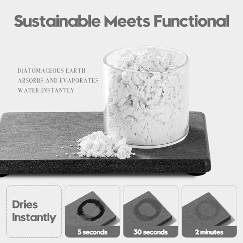 Image of 4PCS Water Absorbing Sponge Holder Diatomite Stone Sink Tray Mat, Quick Drying Kitchen & Bathroom Counter Tray Vanity Caddy, Diatomaceous Earth Dish Soap Dispenser Organizer, Dark Gray