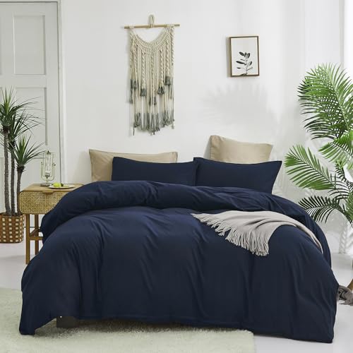 KAREVER Navy Blue Comforter Queen Bedding Set Women Soft Dark Navy Bedding Comforter Set Men...