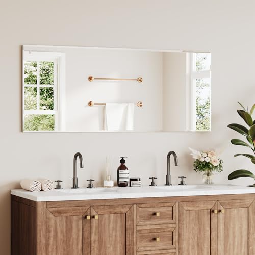 Image of Dripex 110 x 45cm Frameless Rectangle Mirror Full Length, Wall Mounted Bathroom Mirror with Bevelled Edge & Pre-Drilled Holes, Horizontal or Vertical Hanging for Dressing Room Bedroom Living Room