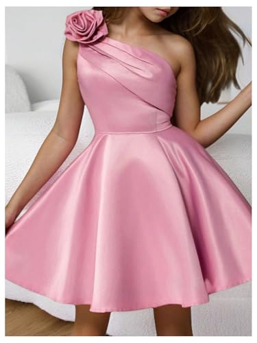 SHENHE Girl's One Shoulder Dress 3D Sleeveless Flare Flowy Teen Party Dresses4