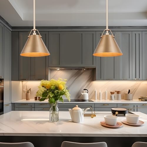 Image of KSANA Gold Pendant Light, Modern Cone Hanging Lighting Fixture for Kitchen Island, Hallway, Dining Room, Foyer and Bedroom