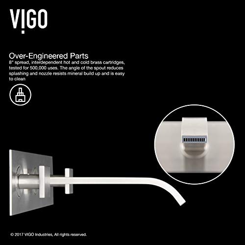 VIGO Titus 3.125 inch H Two Handle Bathroom Faucet in Brushed Nickel - Wall Mount Faucet - Rough-in Valve included VG05002BN thumbnail 7