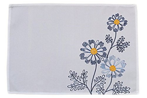 Tischdecke 35x50 cm Wollweiß Blumen Grau gestickt Tischläufer Läufer Frühling Sommer (35 x 50 cm) Cover