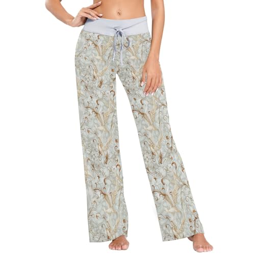 Pantalon de pyjama d'été en soie artificielle style William Morris et perles