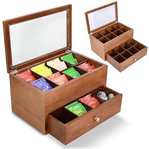 Wooden Tea Bag Organizer with Drawer – Tea Storage Box