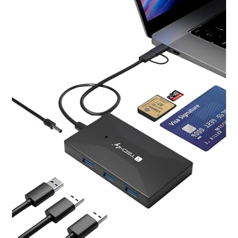 TECHLY 367270 SD/TF Memory Reader Smart Card with Hub 3 USB Ports Black Cover