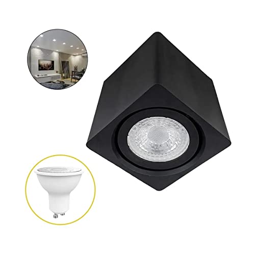 Kit Spot Quadrado Sobrepor Direcionável + Lâmpada MR16 GU10 Dicroica (Branco Neutro, Preto)
