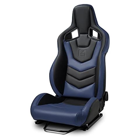 ModifyStreet Universal PVC Fiberglass Leather Reclinable Black+Blue Racing Seat Right Left [EVO-Series] Cover