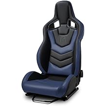 Universal PVC Fiberglass Leather Reclinable Black+Blue Racing Seat Right Left [EVO-Series]