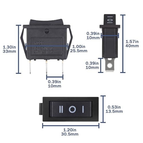 Miniatura 2 de Vexunga Kcd3 Interruptor Basculante Negro 3pines 15a 250 Vac 20a 125 Vac Interruptores Palanca 3posiciones On-Off-On Para Coche Barcos Camper 10 Piezas