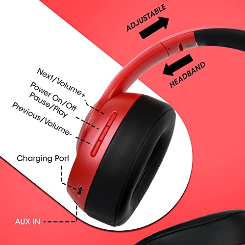 Image of (Refurbished) Zebronics Zeb-DUKE1 Bluetooth 5.0 Headphone with AUX Port, Call Function, Voice Assistant Support, 34Hr* Battery Backup, Dual Pairing, Media /Volume Control and Adjustable Design (Black with Red)