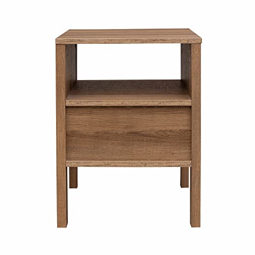 Decor Therapy Piper 20" Side Rattan Storage Drawer Accent Table, Light Walnut #TOP4