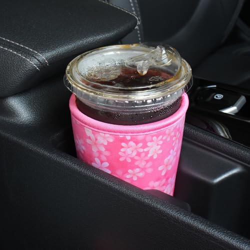 Image of 3 Pack Reusable Iced Coffee Sleeves - Xumbtvs Insulator Sleeve for Cold Beverages, Neoprene Coffee Cup Holder (Cherry)
