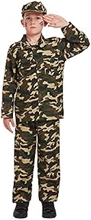 Henbrandt ARMY BOY KIDS SOLDIER CAMOUFLAGE FANCY DRESS COSTUME OUTFIT BULLET BELT DOG TAG (10-12 Years, Army Costume Only)
