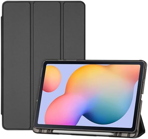 ProCase Cover for Galaxy Tab S6 Lite 10.4 Case 2024 2022 2020 with S Pen Holder(SM-P620/P625/P613/P619/P615/P610), Trifold Stand Folio Soft TPU Translucent Back Cover Support Auto Wake/Sleep -Black
