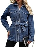 Skirt BL Jean Jacket Women With Belt Mid Long Oversized Denim Jacket for Women With Pocket Long Sleeve Jean Coat Trendy