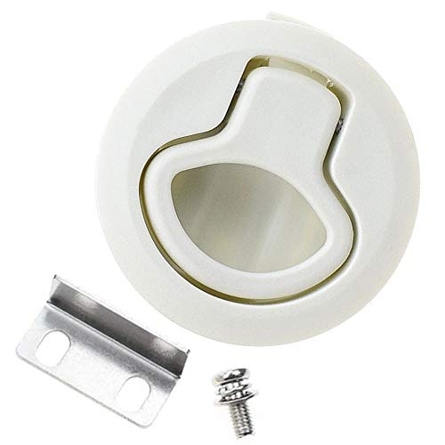 KingBra Round Boat Door Latch, 2.4 Inches Diameter Nylon Locking Flush Pull Slam Latch Hatch Lift for Boat Marine Deck Hatch 1/2'' Door Cabinet Hardware (White)