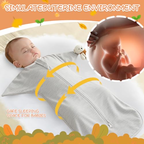 Image of SNOWIE SOFT Baby Swaddles for Newborns 0-6 Months, Soft Bamboo Fiber Baby Swaddle Wrap for Newborns Arms Up Baby Sleeping Blanket Zip Baby Sleeping Bag Newborn Sleep Sacks for Startle Reflex