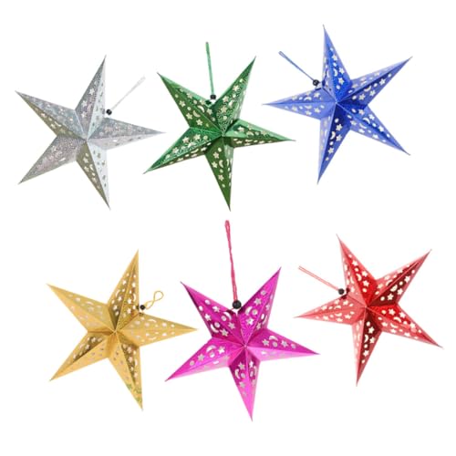 Holibanna 6 Pezzi Paralumi Stellati Carta Pieghevole Lampade Forma di Stella per Decorazioni Natalizie Feste e Matrimoni Paralume Leggero e Facile da Installare Protegge La Lampada e
