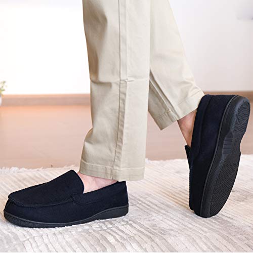 Men's Memory Foam Moccasin Slippers Breathable Moccasin Slippers Micro Wool House Shoes Anti-Slip Sole Indoor Outdoor, Navy, 9 #TOP1