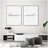 FUXUERUI Noir et Blanc français Bonne Nuit Toile Peinture Affiche Mur Art Imprimer Photos Chambre intérieur décor à la Maison,40x50cmx2 sans Cadre